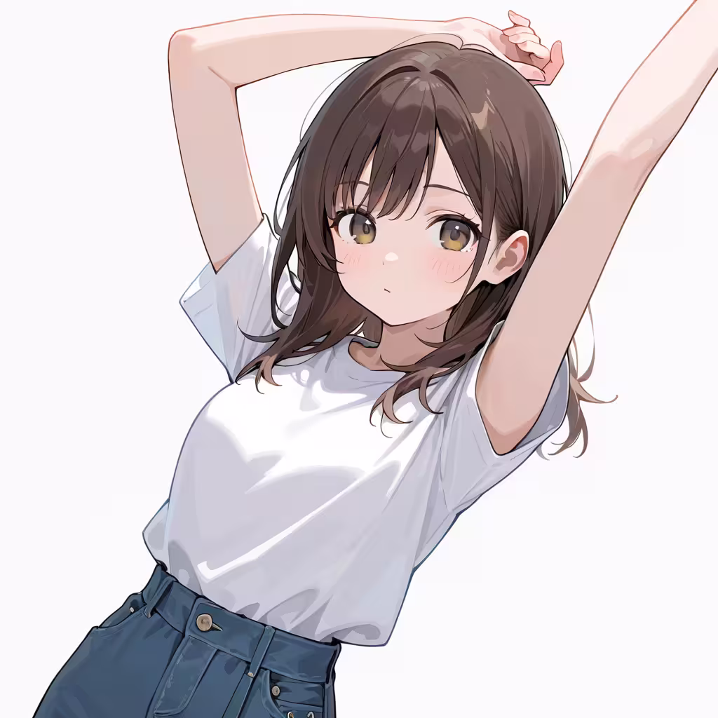 腕を頭の上に上げるの作例