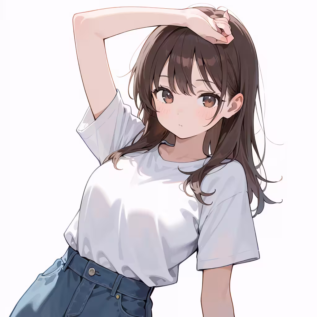 腕を頭の上に乗せるの作例