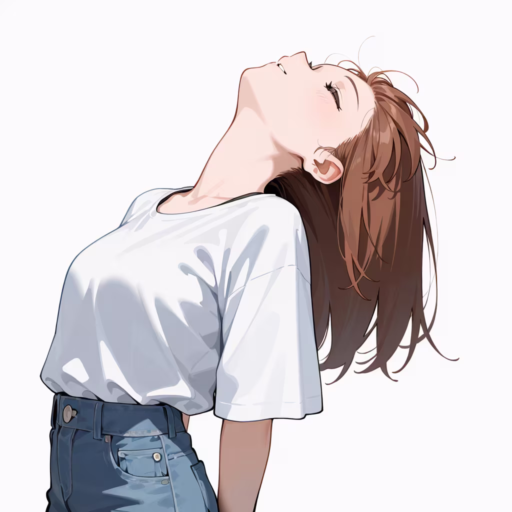 頭を後ろに反らすの作例
