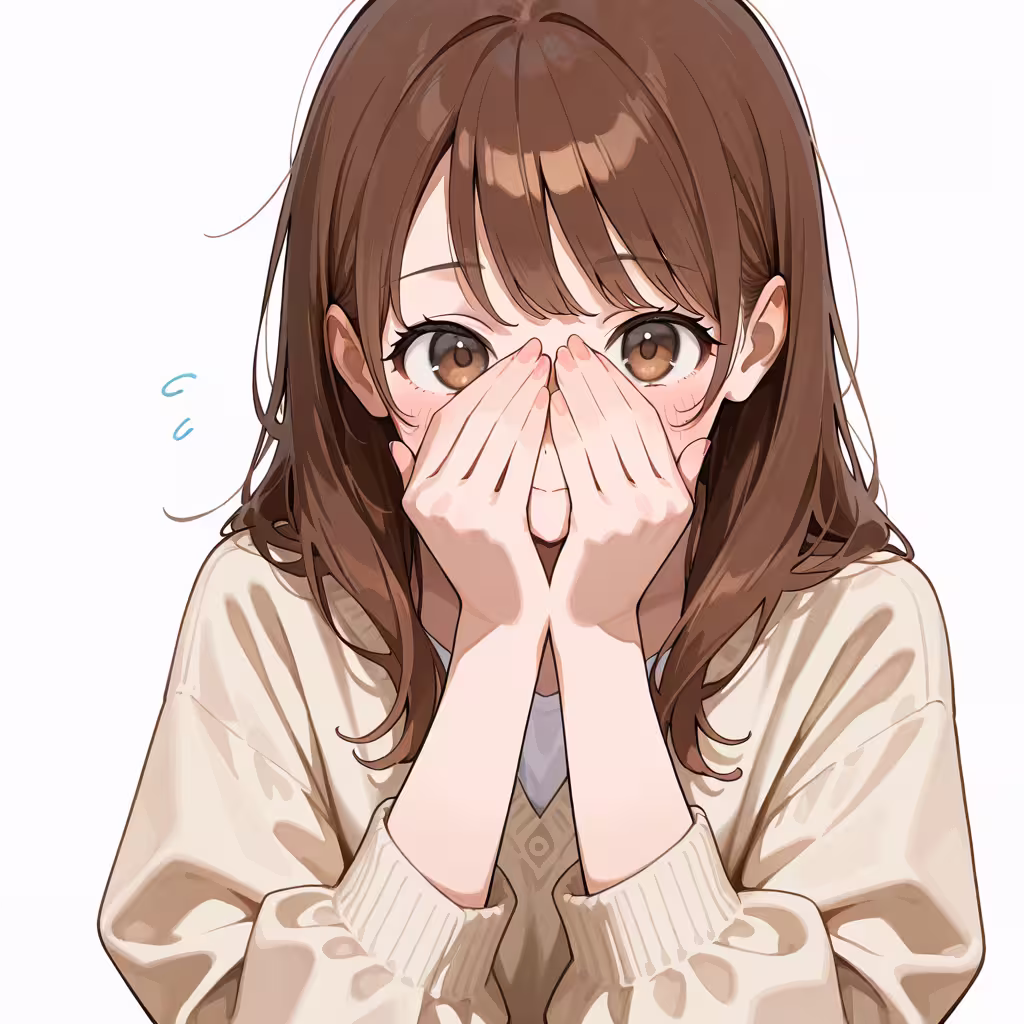 顔を手で覆うの作例