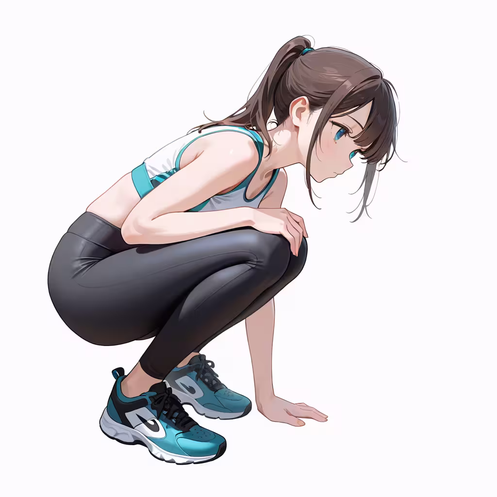 自分の膝に手を置くの作例