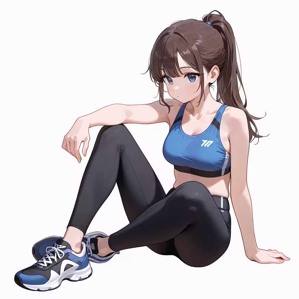 腕を膝に置くの作例
