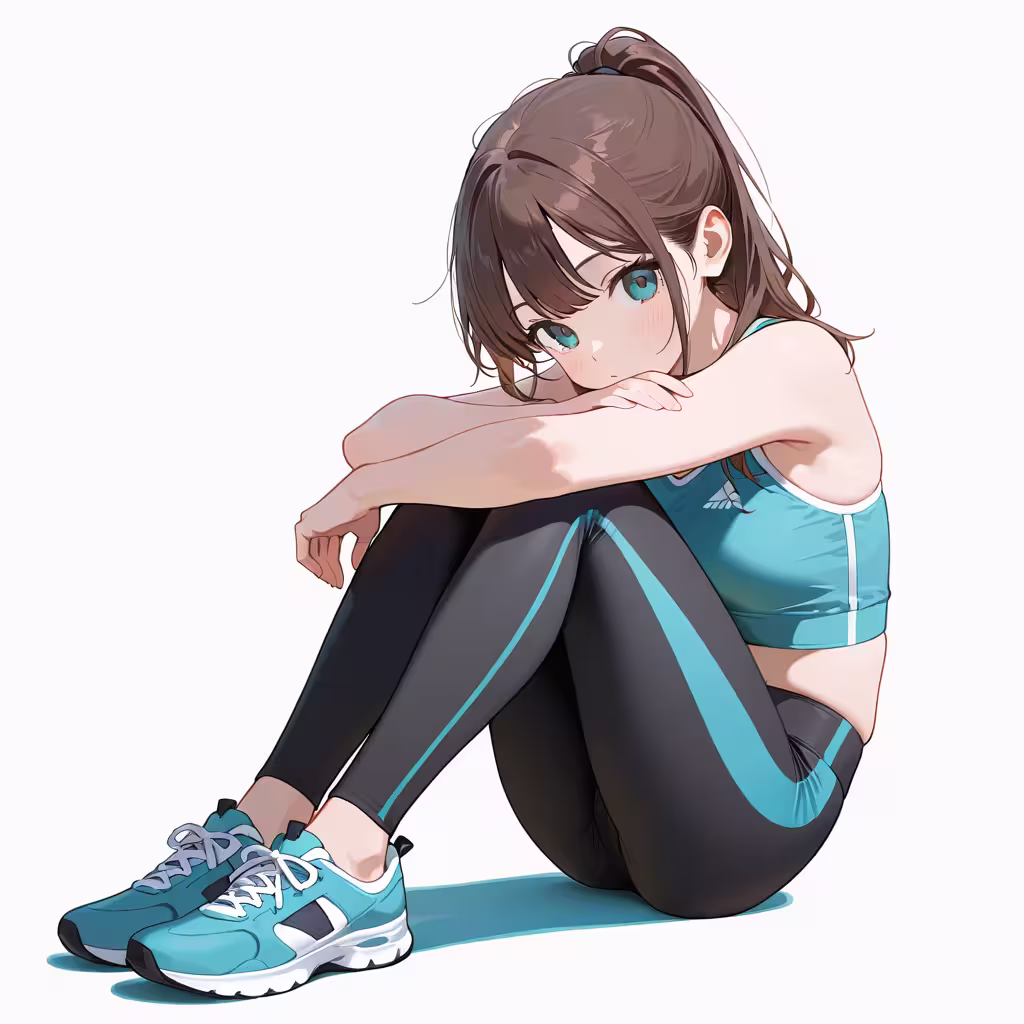 両腕を膝に置くの作例