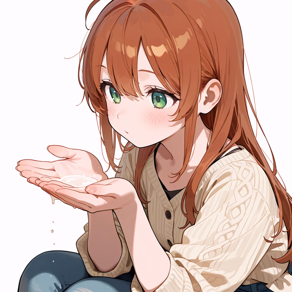 両手で何かをすくう仕草の作例