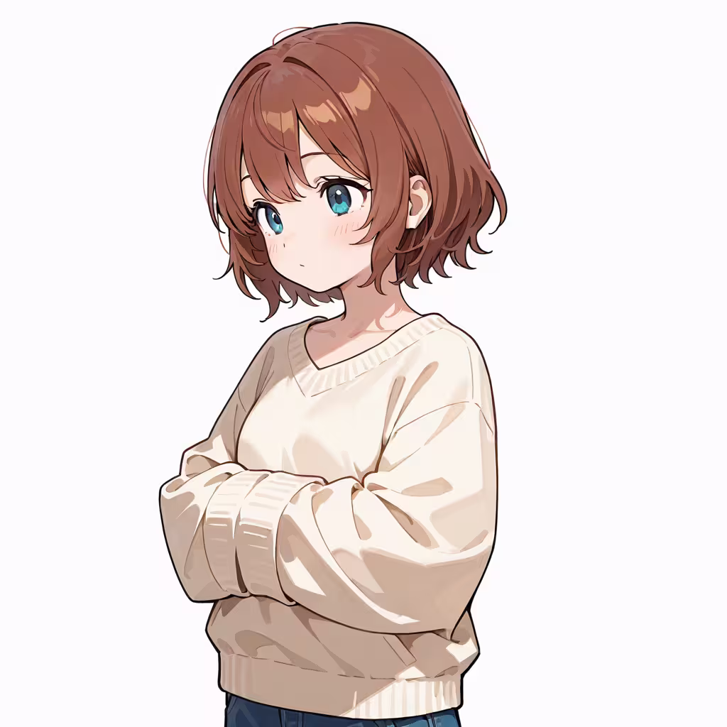 手を反対側の袖に入れるの作例