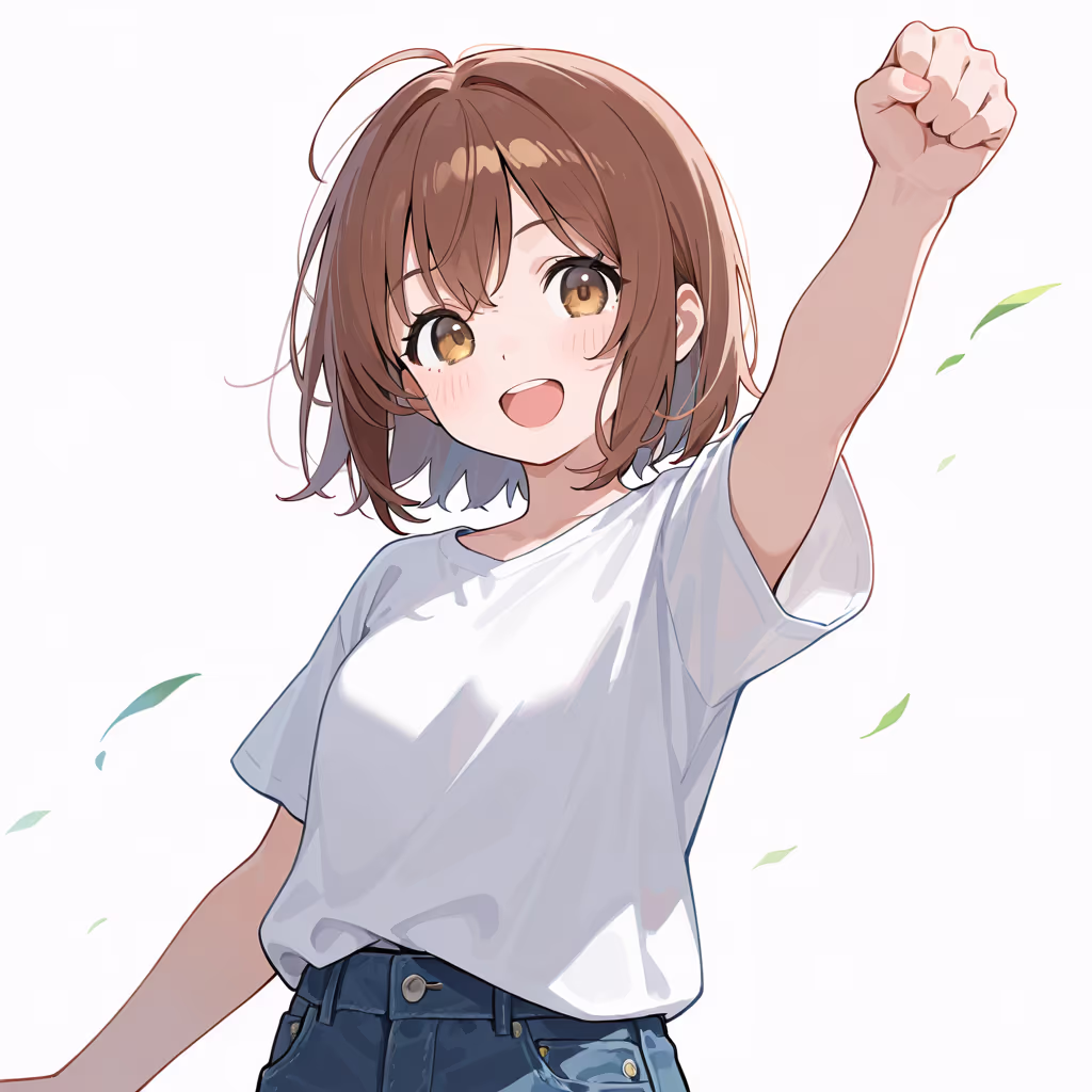 拳を突き上げるの作例