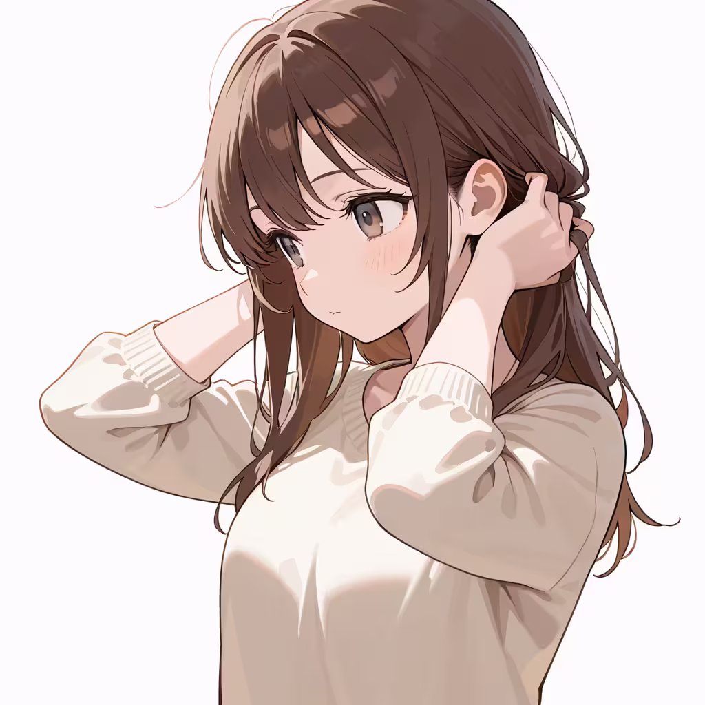 髪に両手を入れるの作例