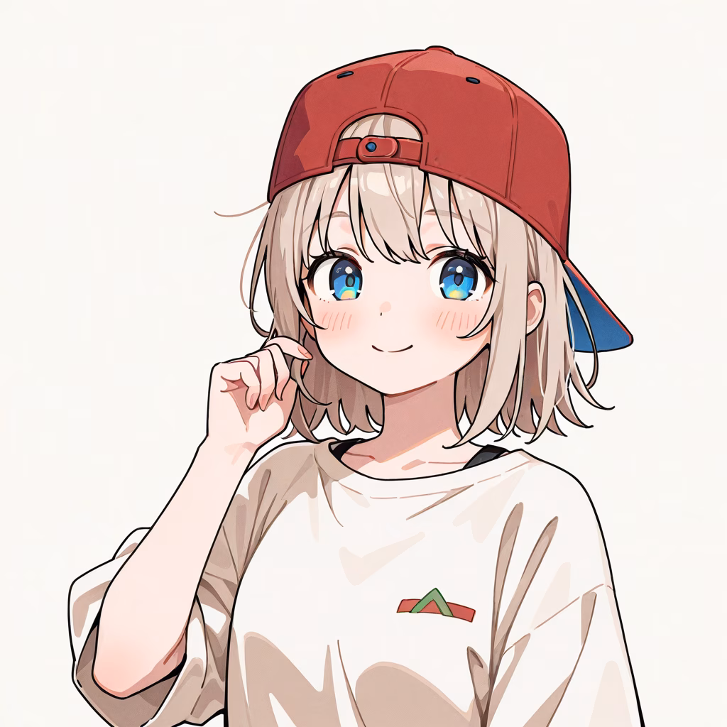 後ろ向き帽子の作例