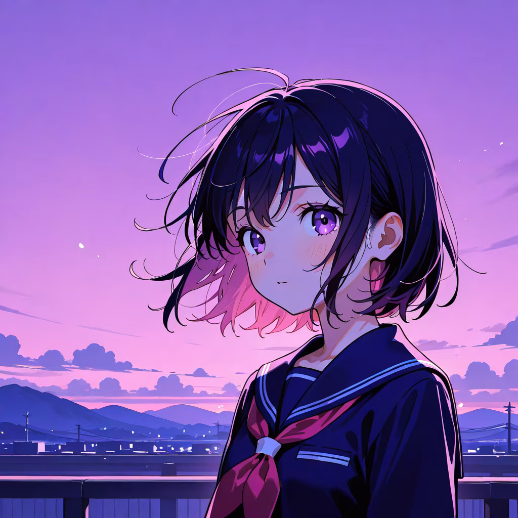 紫色の空の作例