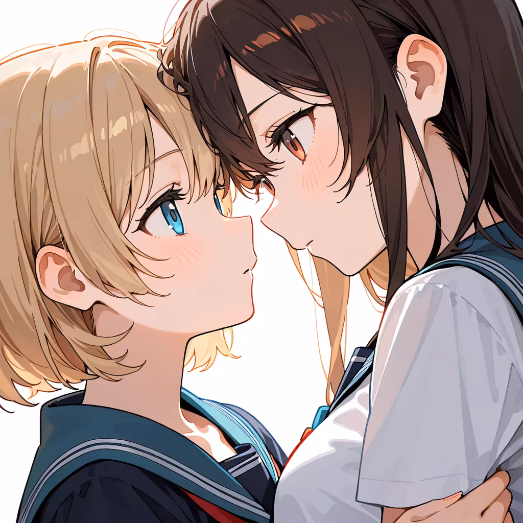 見つめ合うの作例