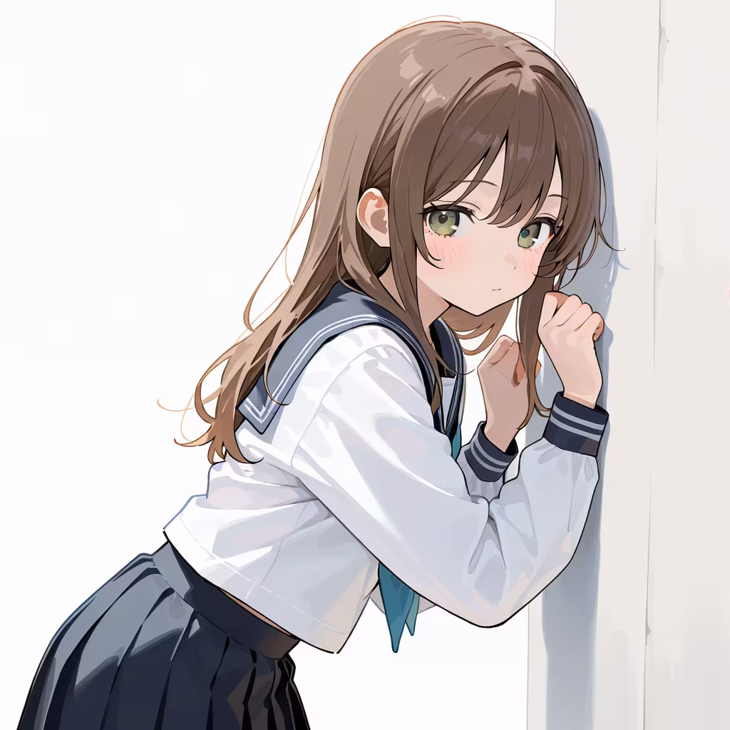 壁にもたれかかるの作例