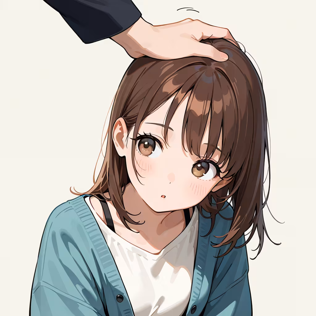 他人の頭に手を置くの作例