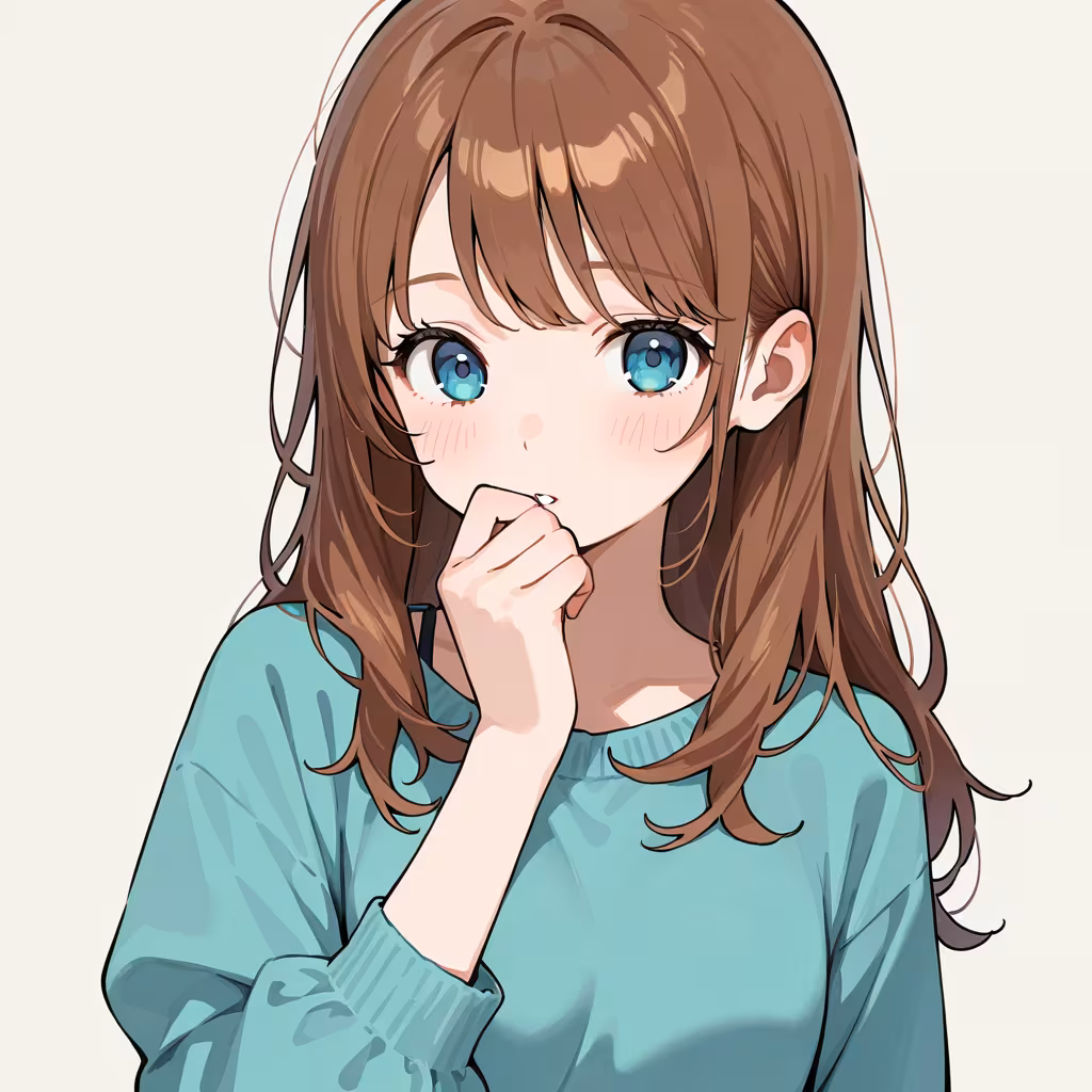 手を口に当てるの作例