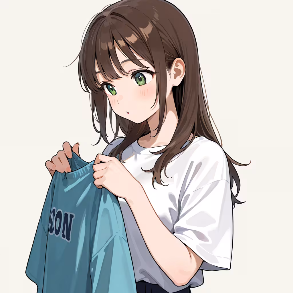 脱いだ服を持つの作例