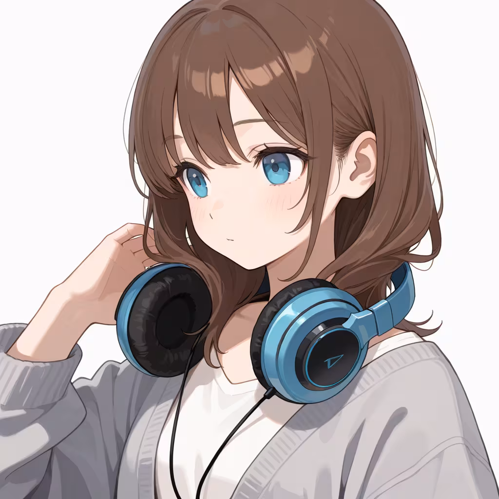 首にかけたヘッドフォンの作例