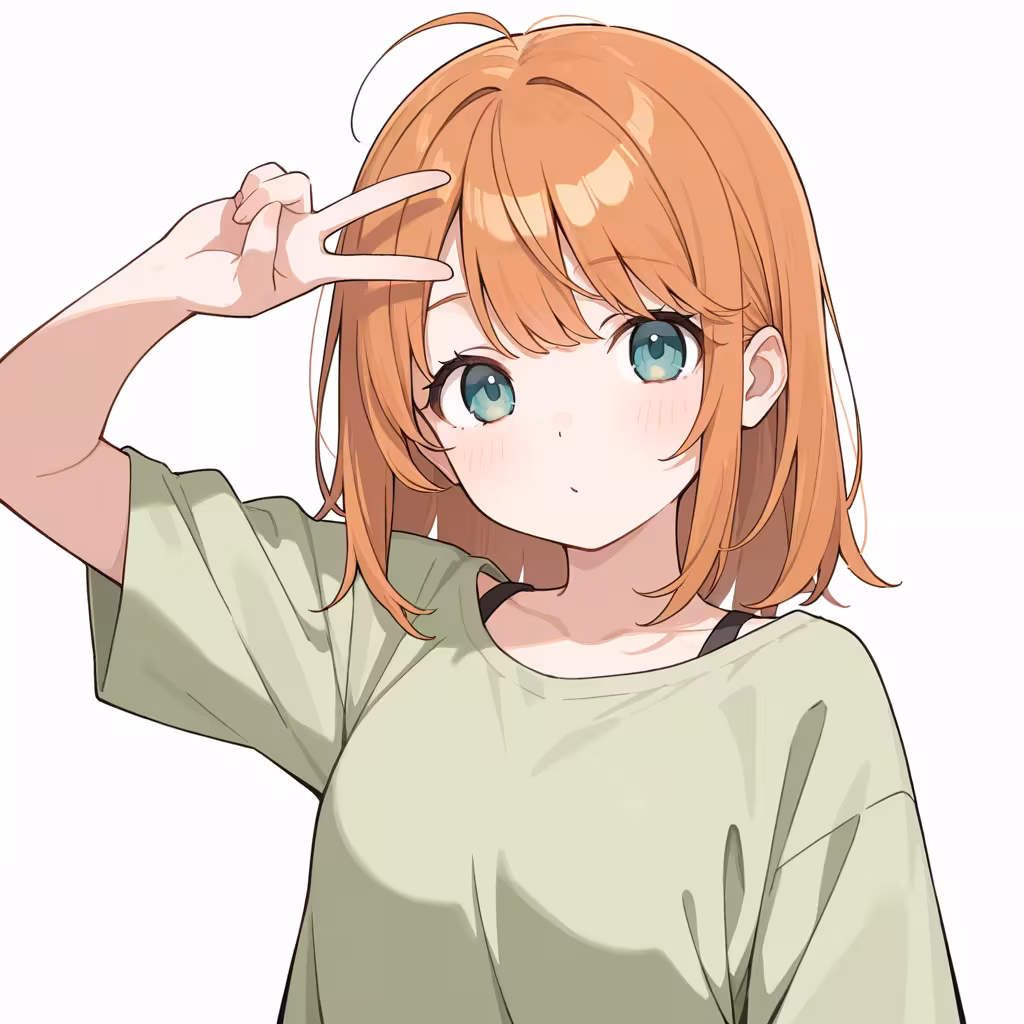 頭にVサインの作例
