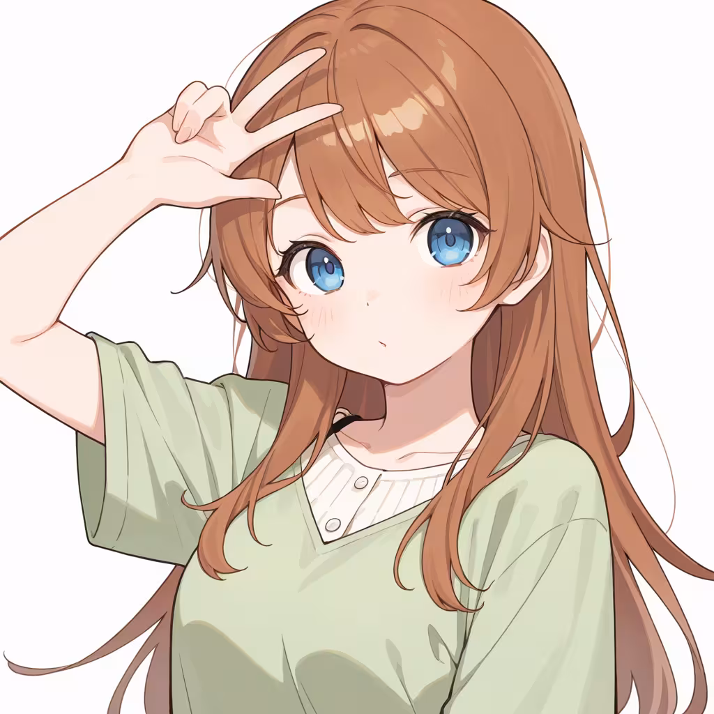 頭にWサインの作例